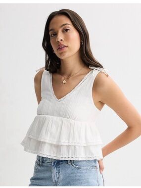 love, Fire White Tiered Lace-Trim Camisole